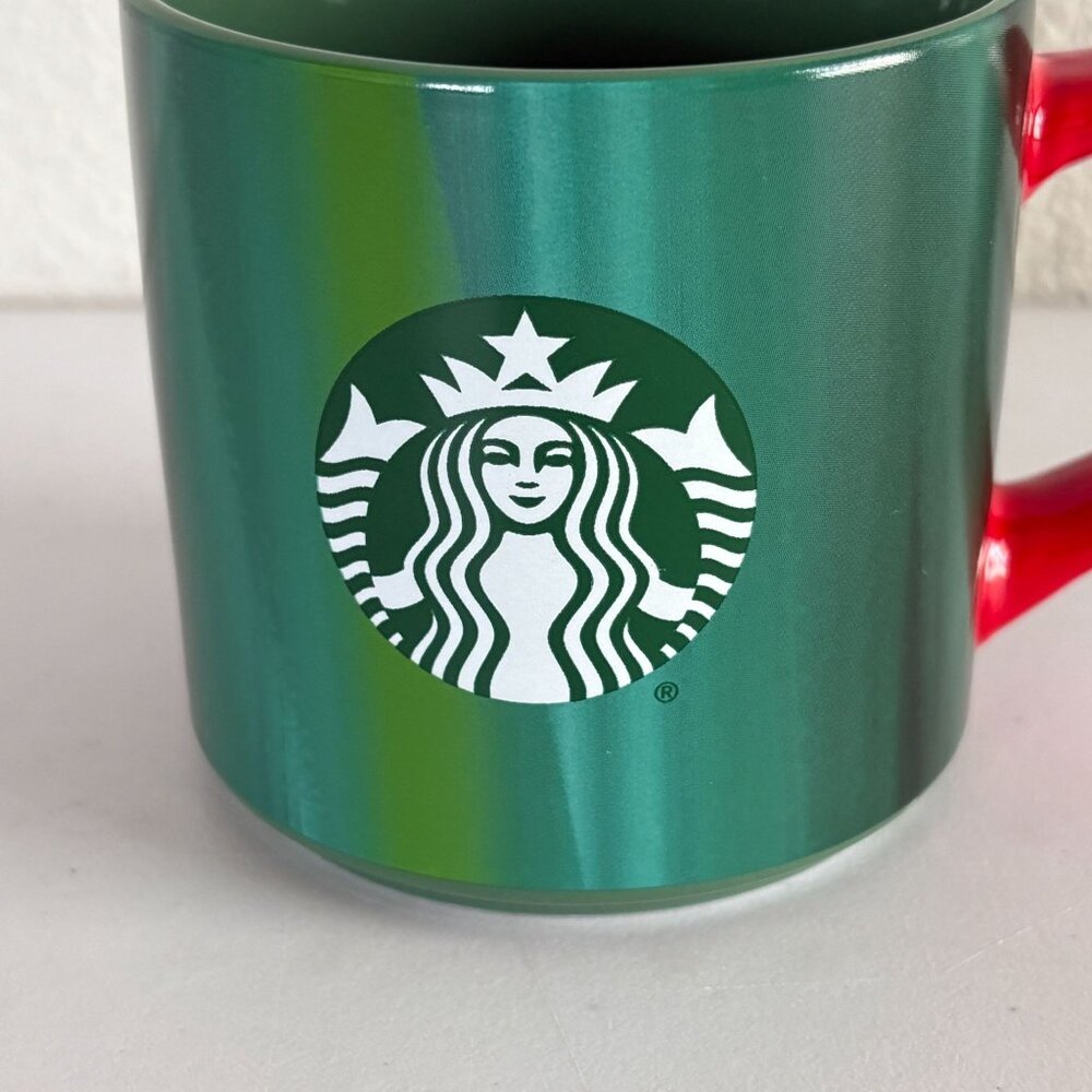 Starbucks Coffee Mug 2022 Green Marble Ombre Pattern Red Handle Siren Logo 11oz - Picture 2 of 8